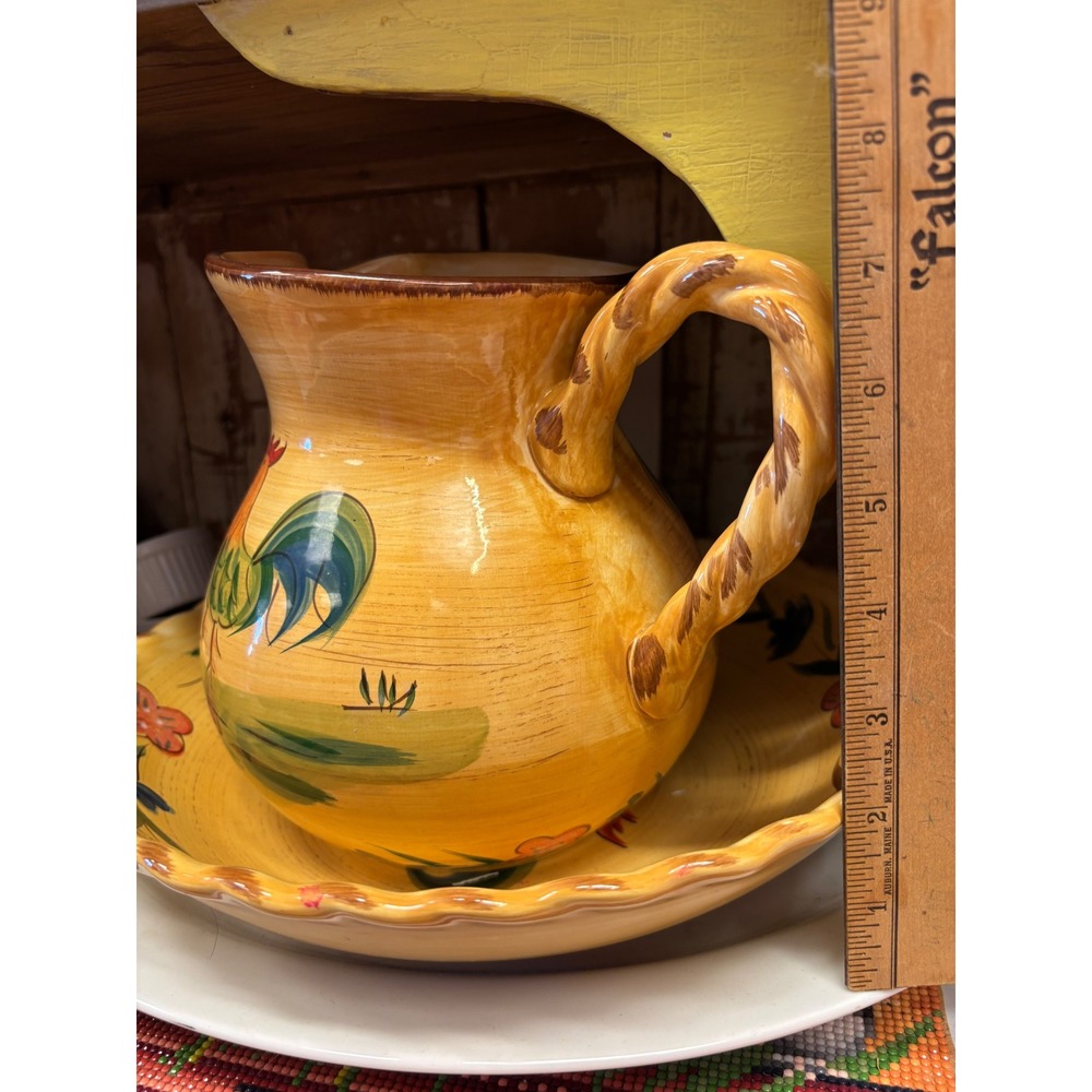 HOME Ceramic Rooster Pitcher and Bowl Set Farmhouse Yellow Wash Basin 2 Piece